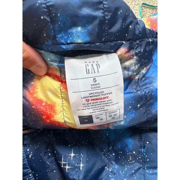 GAP REVERSABLE Boys Blue Puffer Primaloft Coat, size Kids 5; Outer Space, Galaxy - Picture 5 of 12